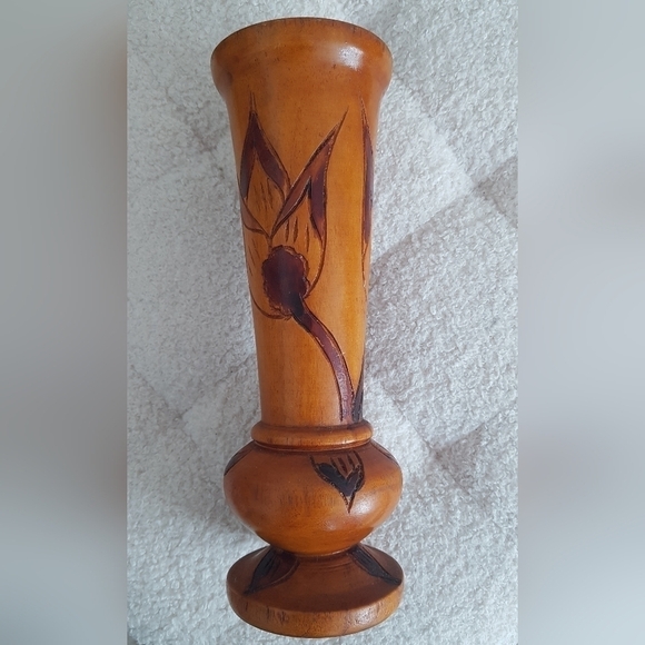 1960s Haitian Hand Carved Wood Vase Boho - Picture 5 of 8